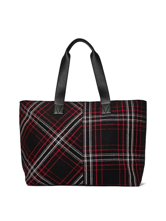 Victoria's SECRET Plaid Tote Bag with Black Handles - Red & Black - Picture 3 of 4
